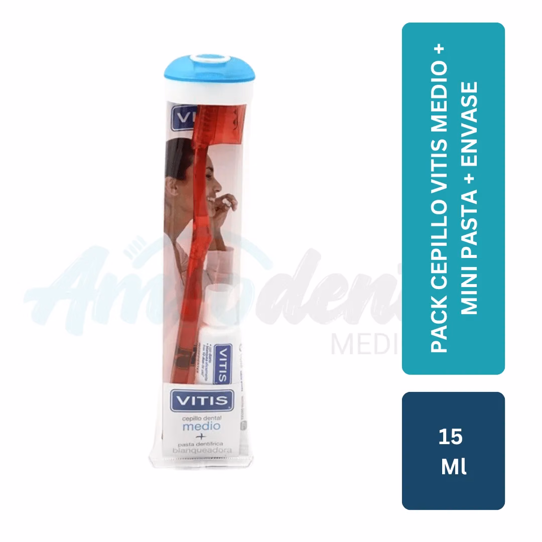 Pack Cepillo Vitis Medio + Mini Pasta 15mL + Envase