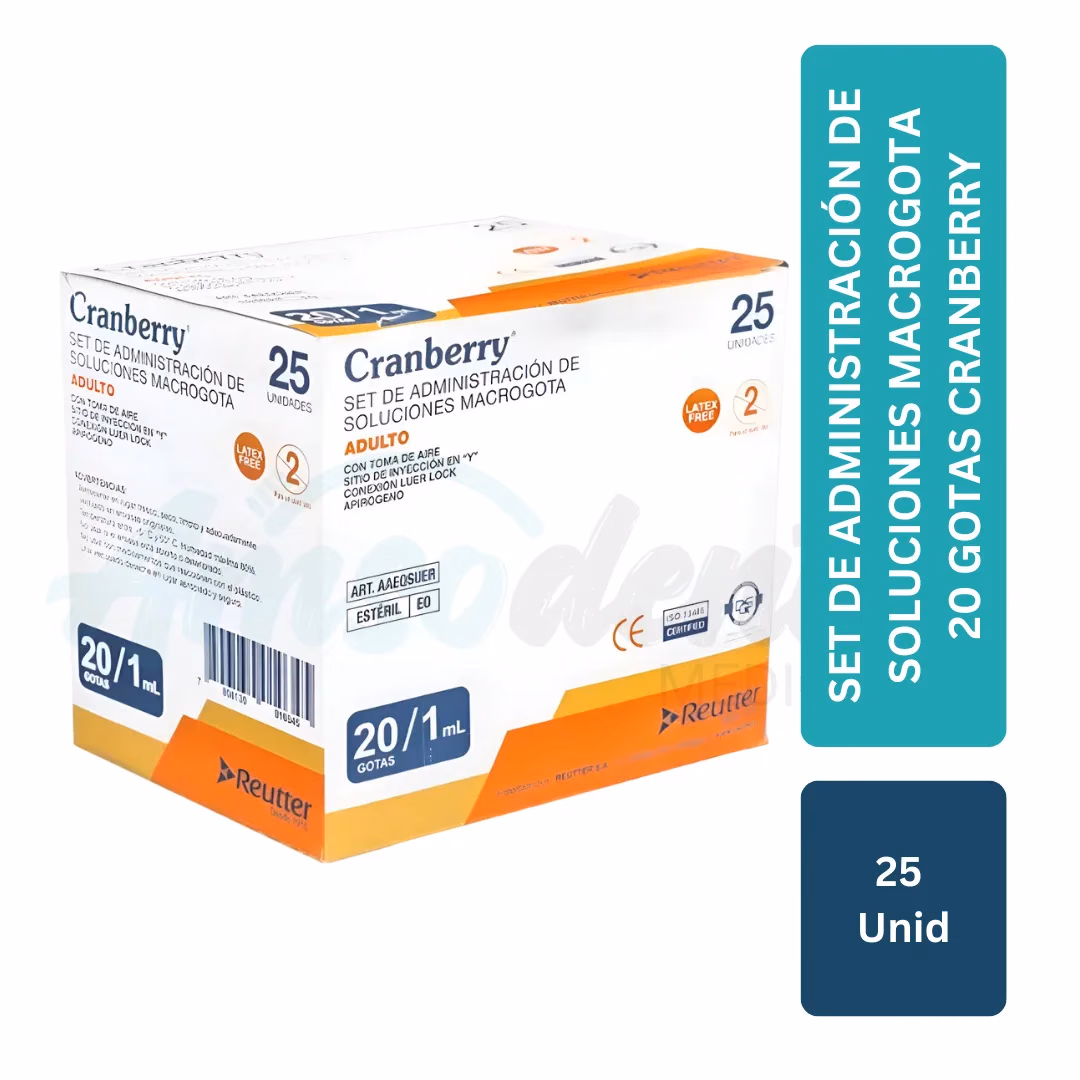 Set de Administración de Soluciones Macrogota 20 Gotas Cranberry (25 unid)