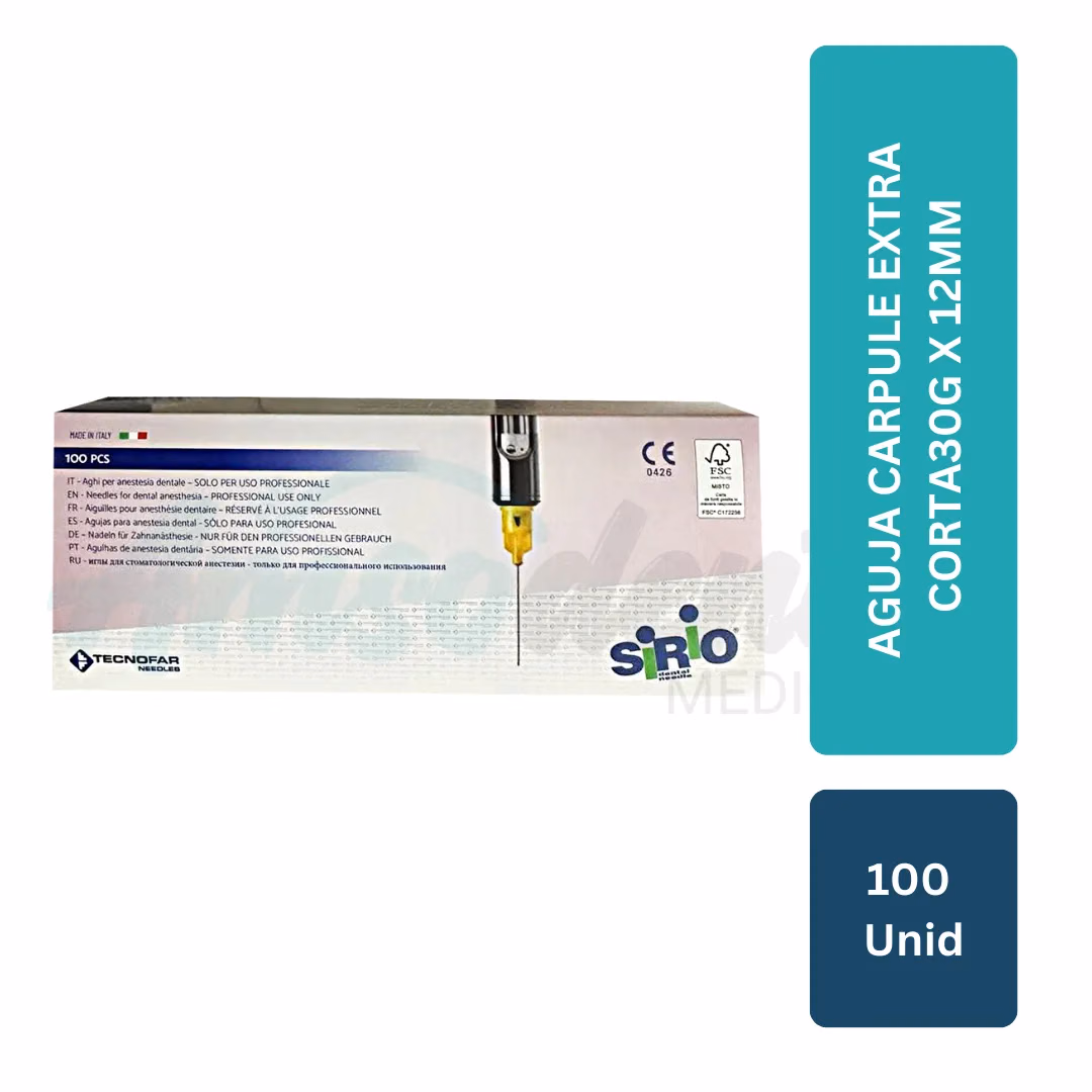 Aguja Carpule Extra Corta Sirio 30G x 12mm (100 unid)
