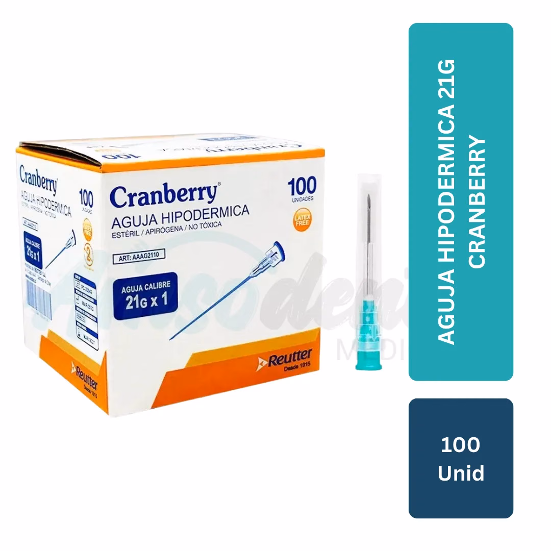 Aguja Hipodérmica 21G Cranberry (100 unid)