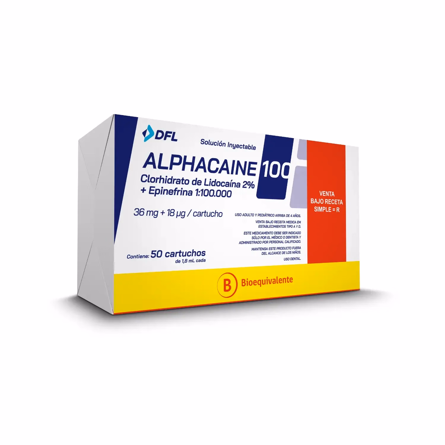 Anestesia Dental Alphacaine Lidocaína 2% + Epinefrina 1:100.000 DFL