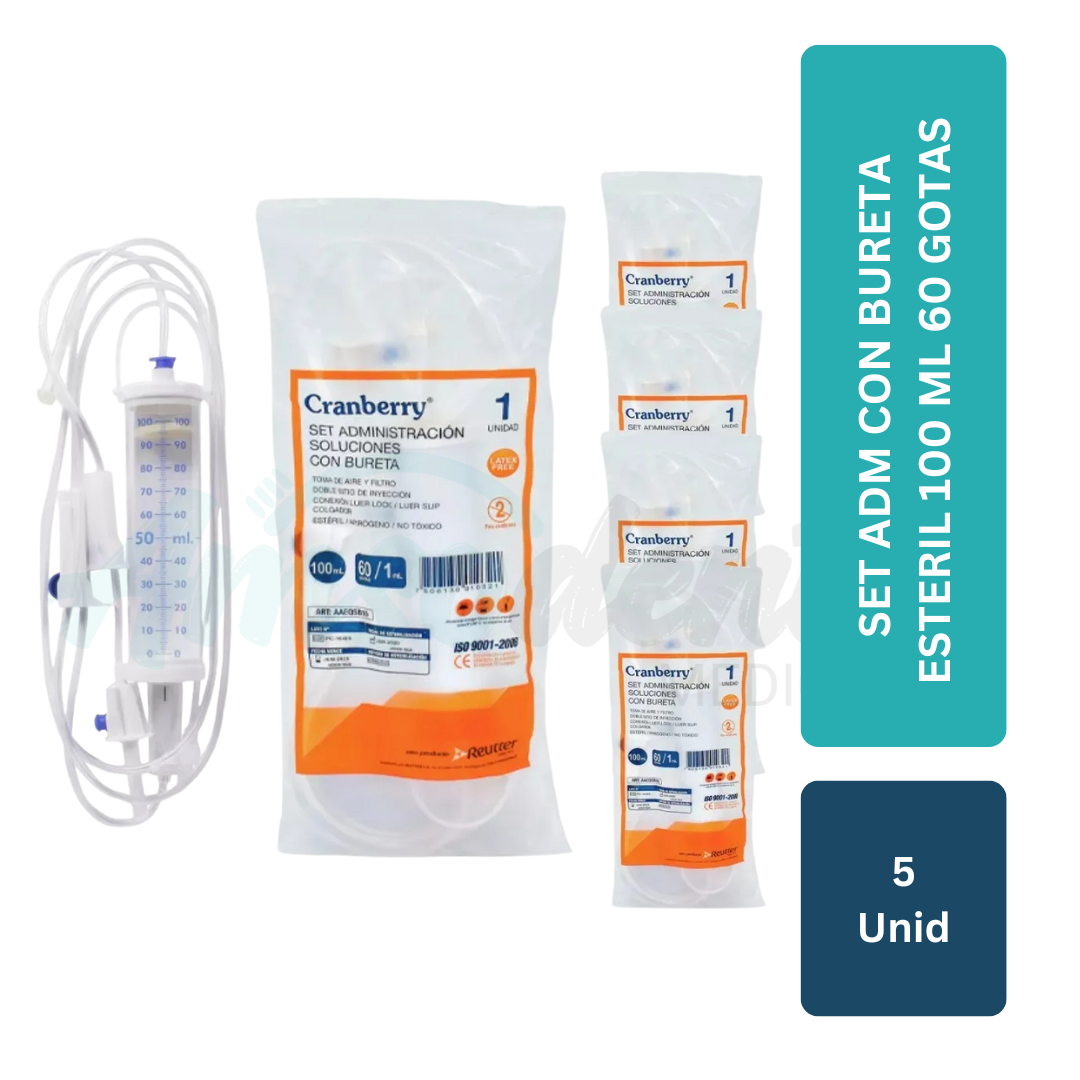 SET ADM CON BURETA brESTERIL 100 ML br60 GOTAS X 5 UNID