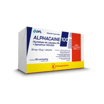 Anestesia Dental Alphacaine Lidocaína 2% con Epinefrina 1:100.000