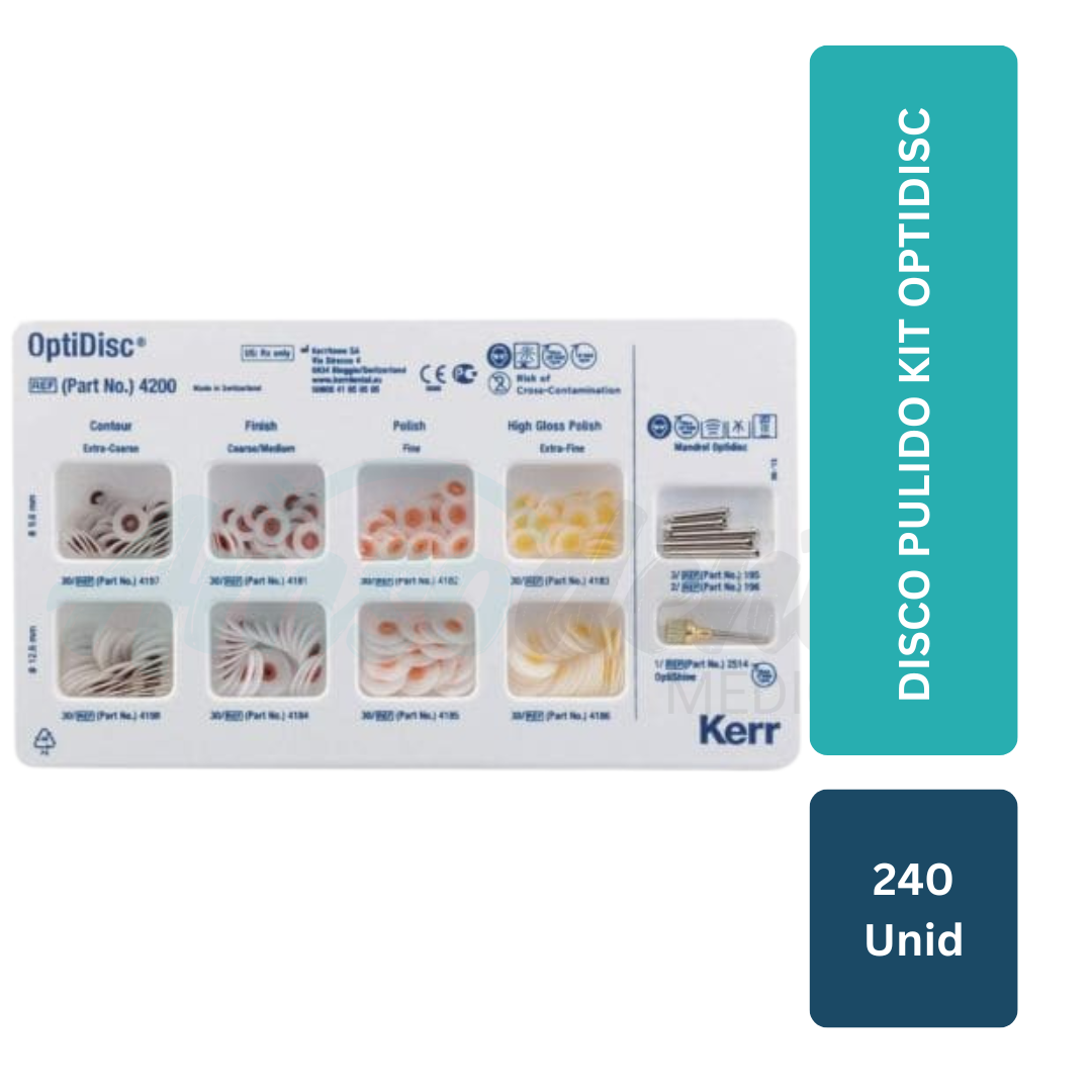 Disco Pulido Kit Optidisc 240 unid (120 discos 9.6mm 120 discos 12.6mm 5 mandriles, 1 optishine)