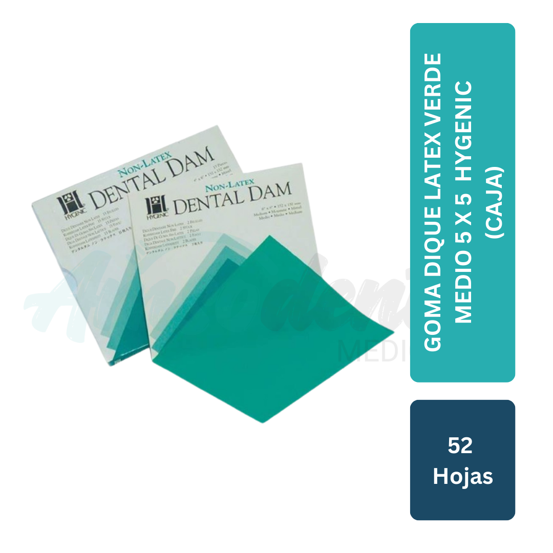GOMA DIQUE LATEX VERDE MEDIO 5 X 5 (caja 52 hojas) Hygenic