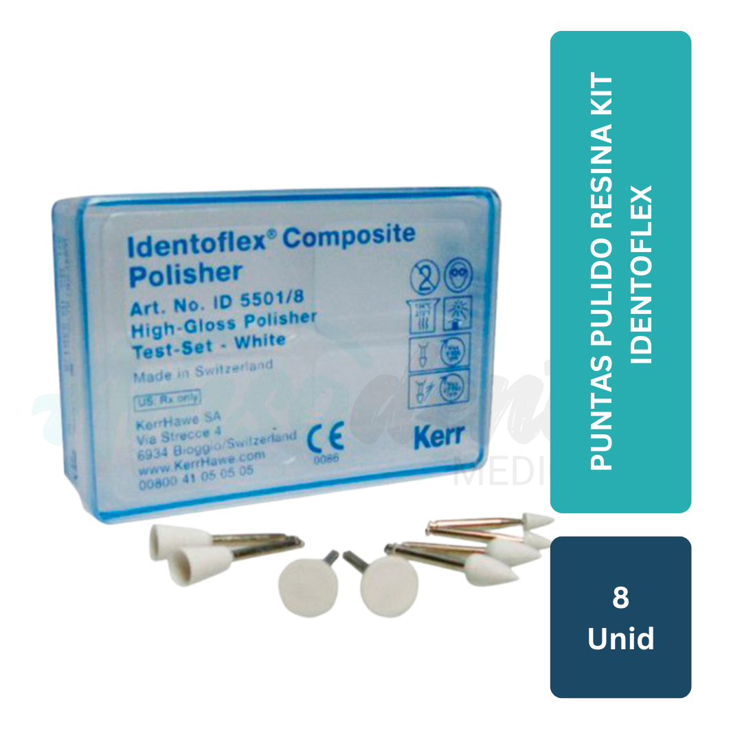 Puntas Pulido Resina Kit Identoflex 8 unid (2 llama, 2 copa, 2 disco, 2 minipunta)